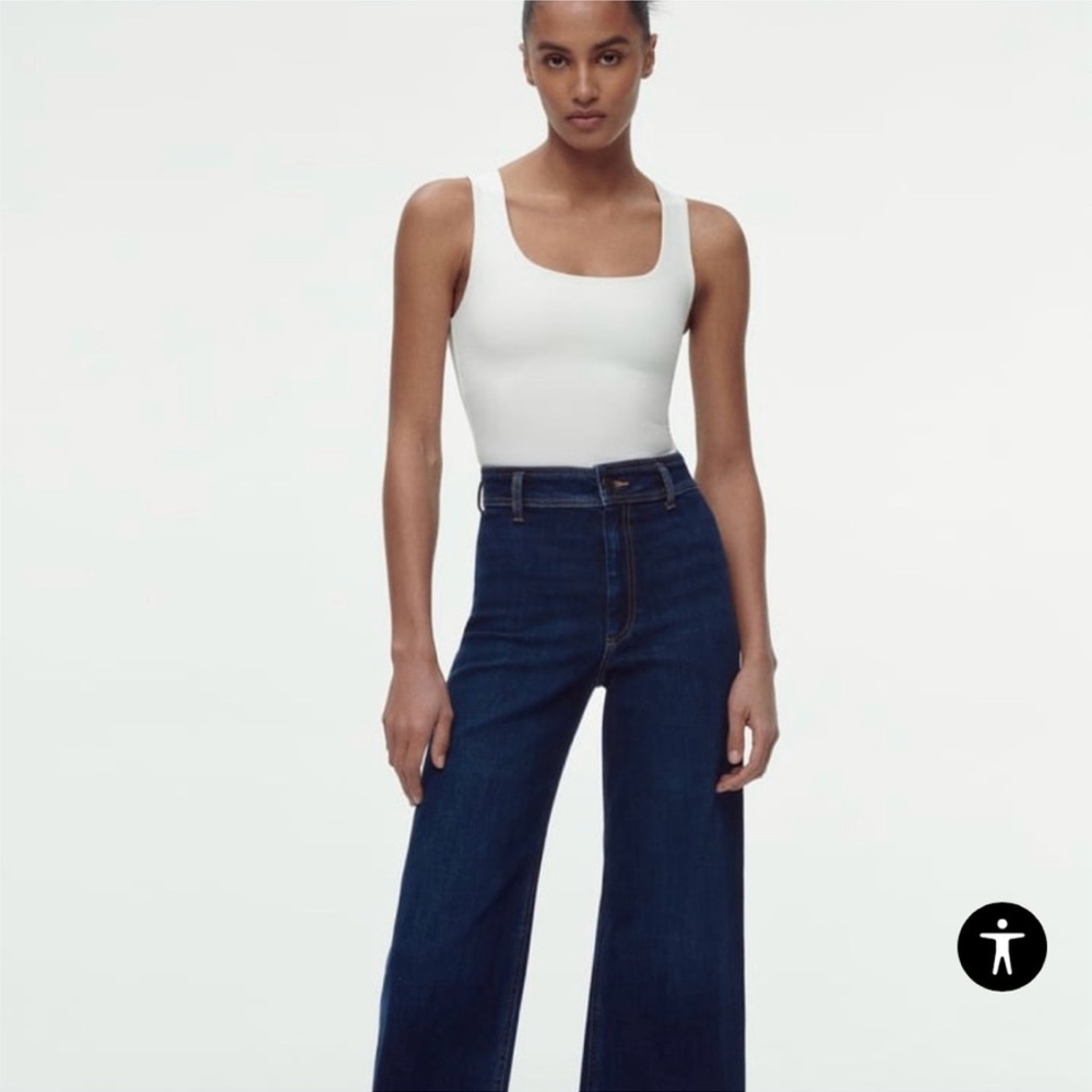 Zara marine straight dark blue denim jeans with frayed hem